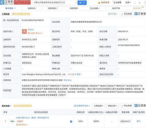 蒙牛成立營養(yǎng)食品公司,注冊資本3億